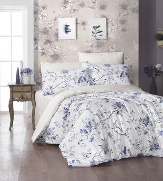 Євро комплект постільної білизни First Choice сатин Aqua серія Eva navy blue 200x220 m017539 фото