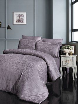 Євро комплект постільної білизни First Choice жаккард superior bamboo Greta leylak 200x220 m016604 фото