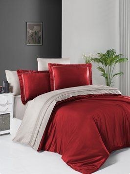 Євро комплект постільної білизни First Choice сатин de luxe двокольоровий Red/sand 200x220 m017872 фото