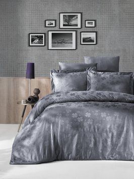 Євро комплект постільної білизни First Choice жаккард Clover gri (grey) 200x220 m016393 фото
