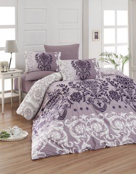 Євро комплект постільної білизни First Choice de luxe ранфорс кольоровий Dalyan mor (purple) 200x220 m016413 фото