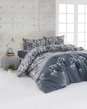 Євро комплект постільної білизни First Choice фланель Burrell lacivert (navy blue) 200x220 m017179 фото